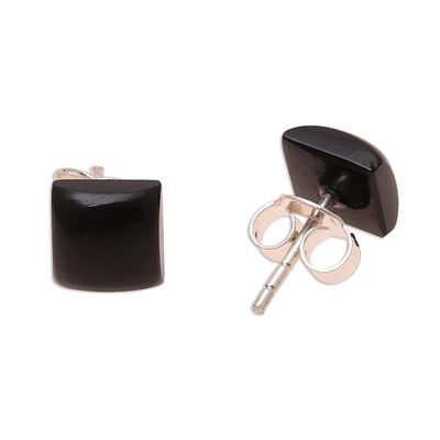 Alternate image for Square Black Onyx Stud Earrings from India Contemporary Corners