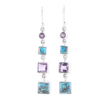 Alternate image for Amethyst Composite Turquoise Sterling Silver Dangle Earrings Tantalizing Tiers