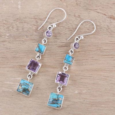 Alternate image for Amethyst Composite Turquoise Sterling Silver Dangle Earrings Tantalizing Tiers