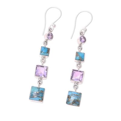 Alternate image for Amethyst Composite Turquoise Sterling Silver Dangle Earrings Tantalizing Tiers