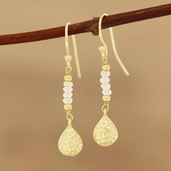 Alternate image for Gold Plated Rainbow Moonstone Beaded Dangle Earrings Teardrop Beads