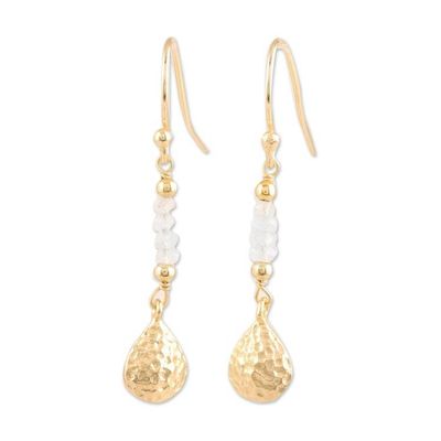 Alternate image for Gold Plated Rainbow Moonstone Beaded Dangle Earrings Teardrop Beads