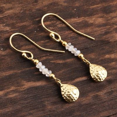 Alternate image for Gold Plated Rainbow Moonstone Beaded Dangle Earrings Teardrop Beads