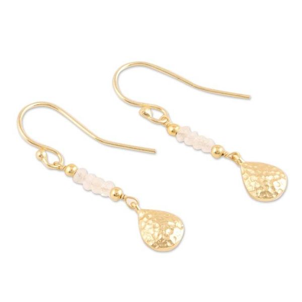 Alternate image for Gold Plated Rainbow Moonstone Beaded Dangle Earrings Teardrop Beads