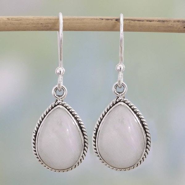 Alternate image for Rainbow Moonstone Teardrop Dangle Earrings from India Rainbow Morning