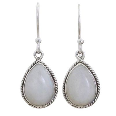 Alternate image for Rainbow Moonstone Teardrop Dangle Earrings from India Rainbow Morning