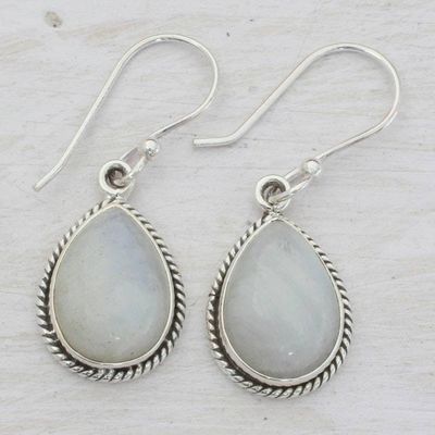 Alternate image for Rainbow Moonstone Teardrop Dangle Earrings from India Rainbow Morning