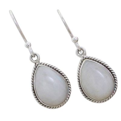 Alternate image for Rainbow Moonstone Teardrop Dangle Earrings from India Rainbow Morning