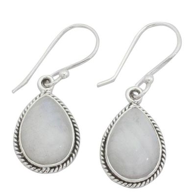 Alternate image for Rainbow Moonstone Teardrop Dangle Earrings from India Rainbow Morning