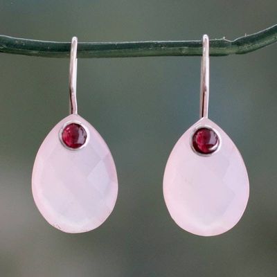 Primary image for Pink Chalcedony and Garnet Gemstone Drop Earrings Rosy Outlook