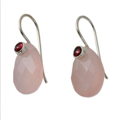 Alternate image for Pink Chalcedony and Garnet Gemstone Drop Earrings Rosy Outlook