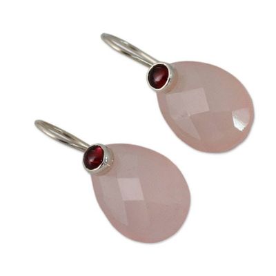 Alternate image for Pink Chalcedony and Garnet Gemstone Drop Earrings Rosy Outlook
