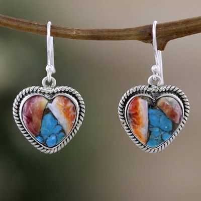 Alternate image for Heart-Themed Dangle Earrings with Composite Turquoise Romantic Festival