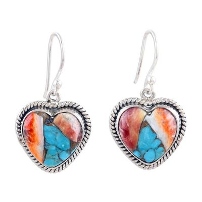Alternate image for Heart-Themed Dangle Earrings with Composite Turquoise Romantic Festival