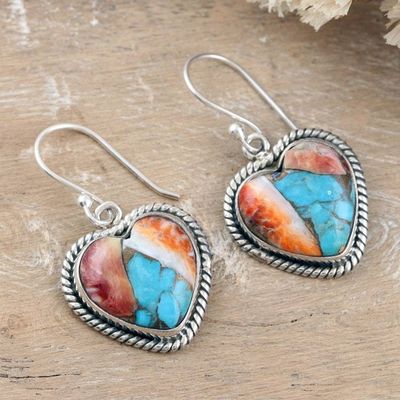 Alternate image for Heart-Themed Dangle Earrings with Composite Turquoise Romantic Festival