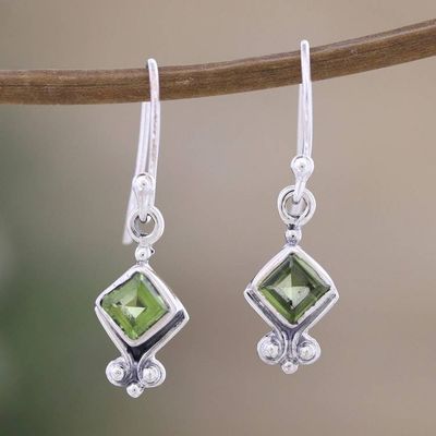 Alternate image for Sterling Silver Dangle Earrings with Faceted Peridot Stones Adorable Fortune