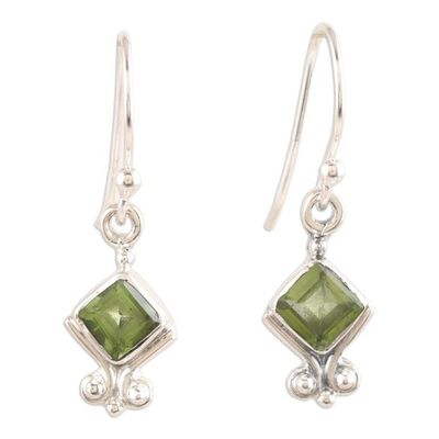 Alternate image for Sterling Silver Dangle Earrings with Faceted Peridot Stones Adorable Fortune