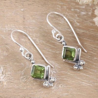 Alternate image for Sterling Silver Dangle Earrings with Faceted Peridot Stones Adorable Fortune