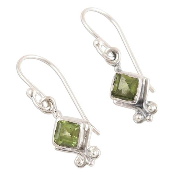 Alternate image for Sterling Silver Dangle Earrings with Faceted Peridot Stones Adorable Fortune
