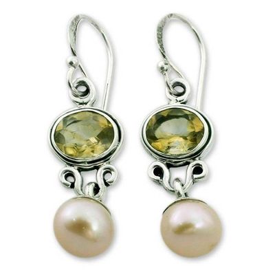 Alternate image for Pearl and Citrine Earrings in Sterling Silver Jewelry Golden Light