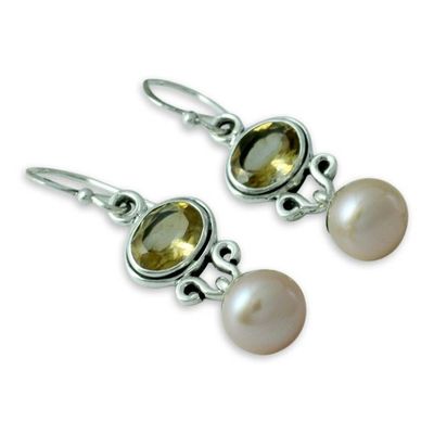 Alternate image for Pearl and Citrine Earrings in Sterling Silver Jewelry Golden Light
