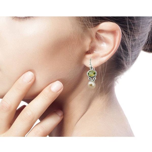Alternate image for Pearl and Citrine Earrings in Sterling Silver Jewelry Golden Light