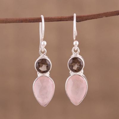 Alternate image for Rose and Smoky Quartz Dangle Earrings from India Dazzling Alliance