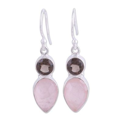 Alternate image for Rose and Smoky Quartz Dangle Earrings from India Dazzling Alliance