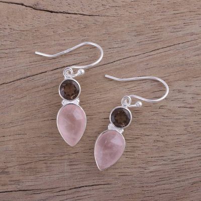 Alternate image for Rose and Smoky Quartz Dangle Earrings from India Dazzling Alliance