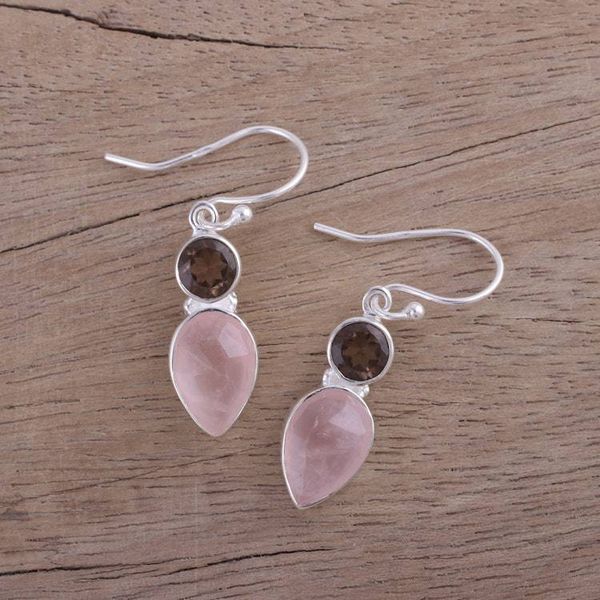 Alternate image for Rose and Smoky Quartz Dangle Earrings from India Dazzling Alliance