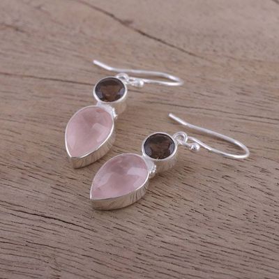 Alternate image for Rose and Smoky Quartz Dangle Earrings from India Dazzling Alliance