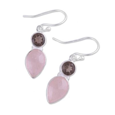 Alternate image for Rose and Smoky Quartz Dangle Earrings from India Dazzling Alliance