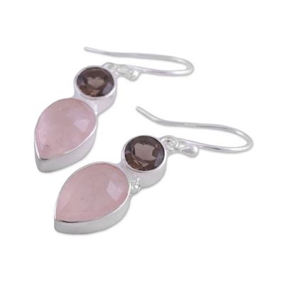 Alternate image for Rose and Smoky Quartz Dangle Earrings from India Dazzling Alliance