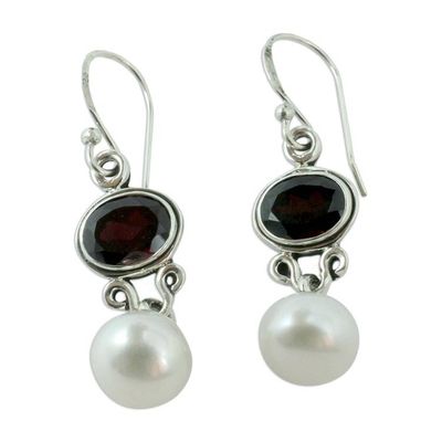 Alternate image for Akoya Pearls and Garnet Earrings from India Jewelry Scarlet Light