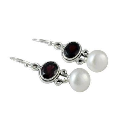 Alternate image for Akoya Pearls and Garnet Earrings from India Jewelry Scarlet Light