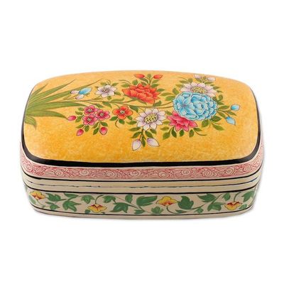 Alternate image for Summer-Themed Hand-Painted Yellow Papier Mache Jewelry Box Whispers of Summer