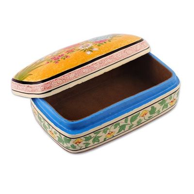 Alternate image for Summer-Themed Hand-Painted Yellow Papier Mache Jewelry Box Whispers of Summer