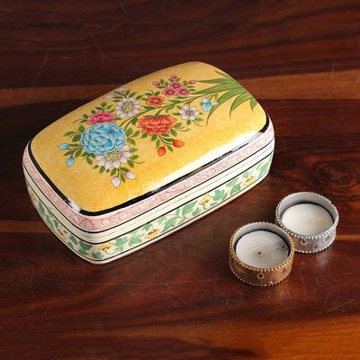 Alternate image for Summer-Themed Hand-Painted Yellow Papier Mache Jewelry Box Whispers of Summer