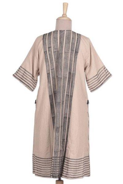 Alternate image for Classic 100 Cotton A-Line Dress in Ecru and Sapphire Hues Memories of Ecru