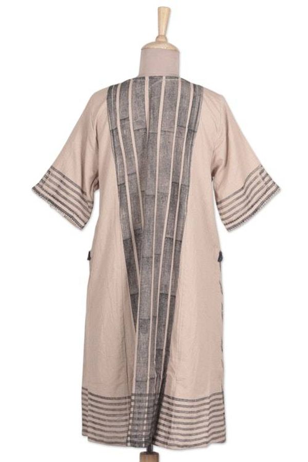 Alternate image for Classic 100 Cotton A-Line Dress in Ecru and Sapphire Hues Memories of Ecru