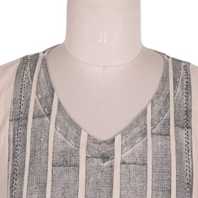 Alternate image for Classic 100 Cotton A-Line Dress in Ecru and Sapphire Hues Memories of Ecru