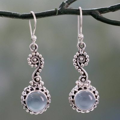 Main image for Blue Chalcedony Cabochon and Sterling Silver Dangle Earrings Serene Paisley