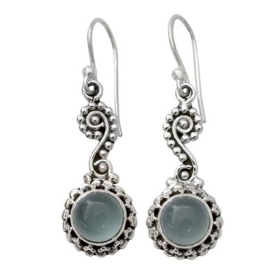 Alternate image for Blue Chalcedony Cabochon and Sterling Silver Dangle Earrings Serene Paisley