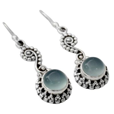 Alternate image for Blue Chalcedony Cabochon and Sterling Silver Dangle Earrings Serene Paisley