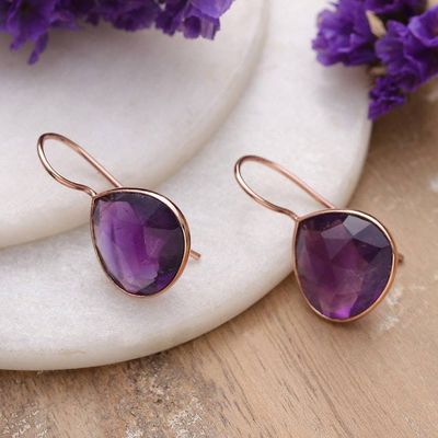 Alternate image for 18k Rose Gold-Plated 11-Carat Amethyst Drop Earrings Spiritual Sparks