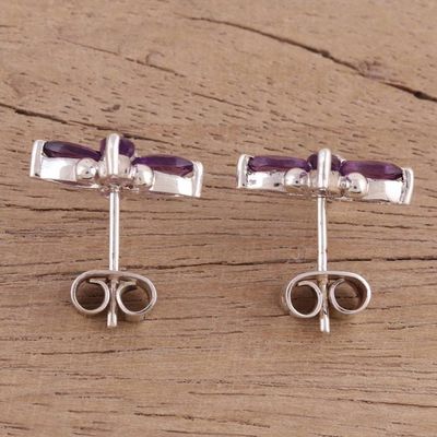Alternate image for Floral Motif Amethyst Button Earrings from India Gentian Blossom
