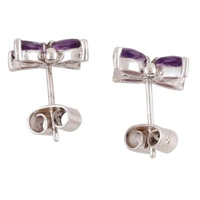 Alternate image for Floral Motif Amethyst Button Earrings from India Gentian Blossom