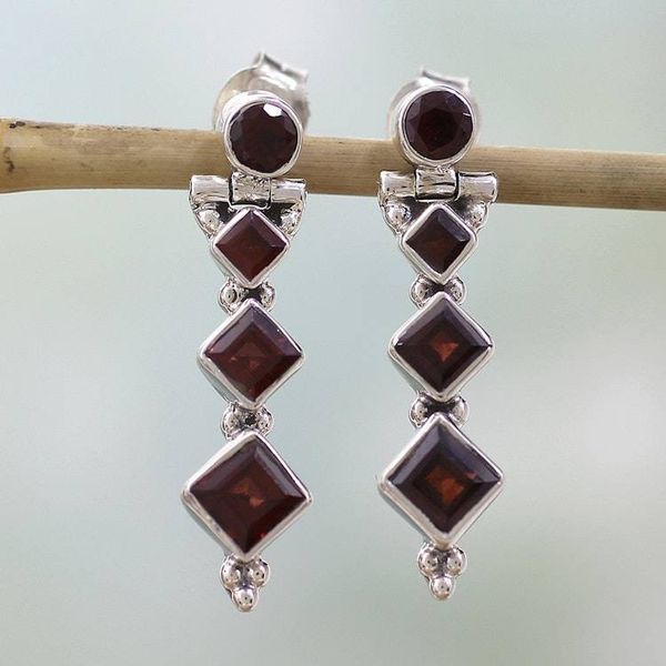 Alternate image for Hand Made Jewelry Sterling Silver and Garnet Earrings Ravishing Red