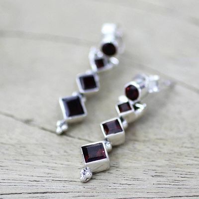 Alternate image for Hand Made Jewelry Sterling Silver and Garnet Earrings Ravishing Red
