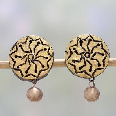Alternate image for Gold Tone Floral Ceramic Dangle Earrings by Indian Artisans Golden Floral